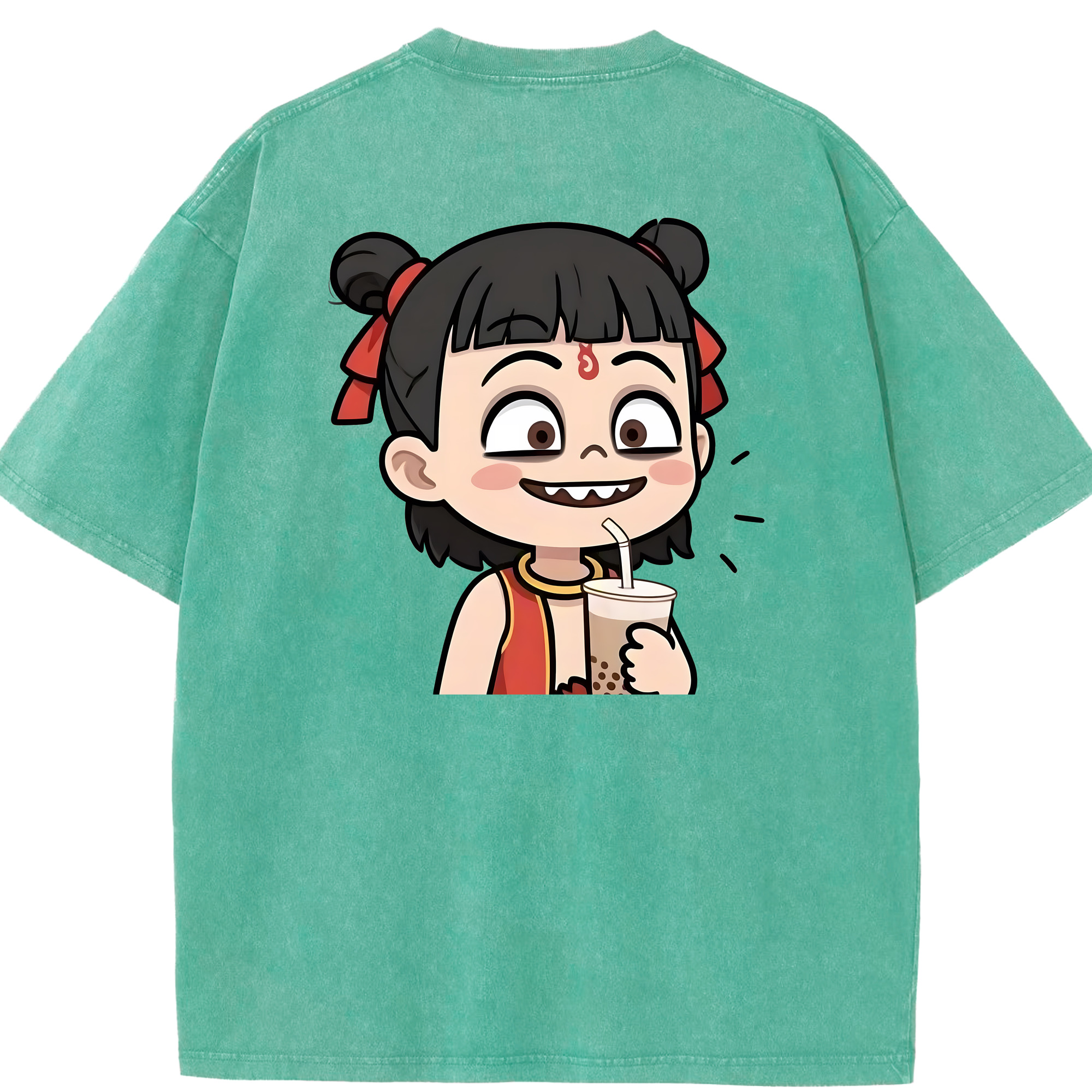 （画像用） Ne Zha 2 ナタ 魔童の大暴れ 綿100% ヴィンテージ風 半袖Tシャツ（背面プリント）